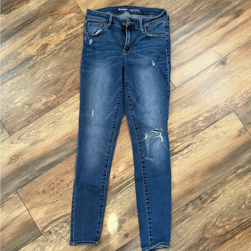 Old Navy Dark Blue Distressed Skinny Jeans